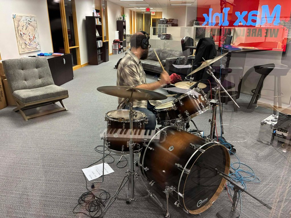 Will Bailey's drum set in the isolation chamber