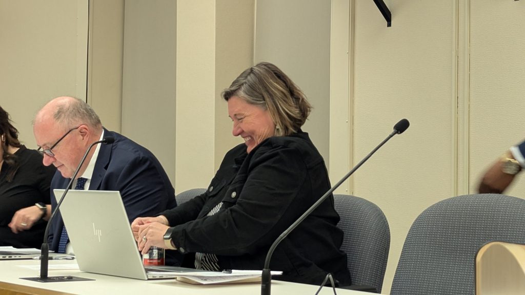Oshkosh City Manager Rebecca Grill settles in before the Oshkosh Common Council meeting on Tuesday, January 27, 2026.
