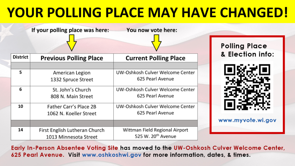 Change in polling locations for 2026 elections in Oshkosh.