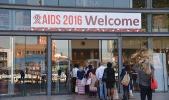 Delegates enter the door at the International AIDS Conference - Durban, South Africa. (Photo by Ann Ragland)