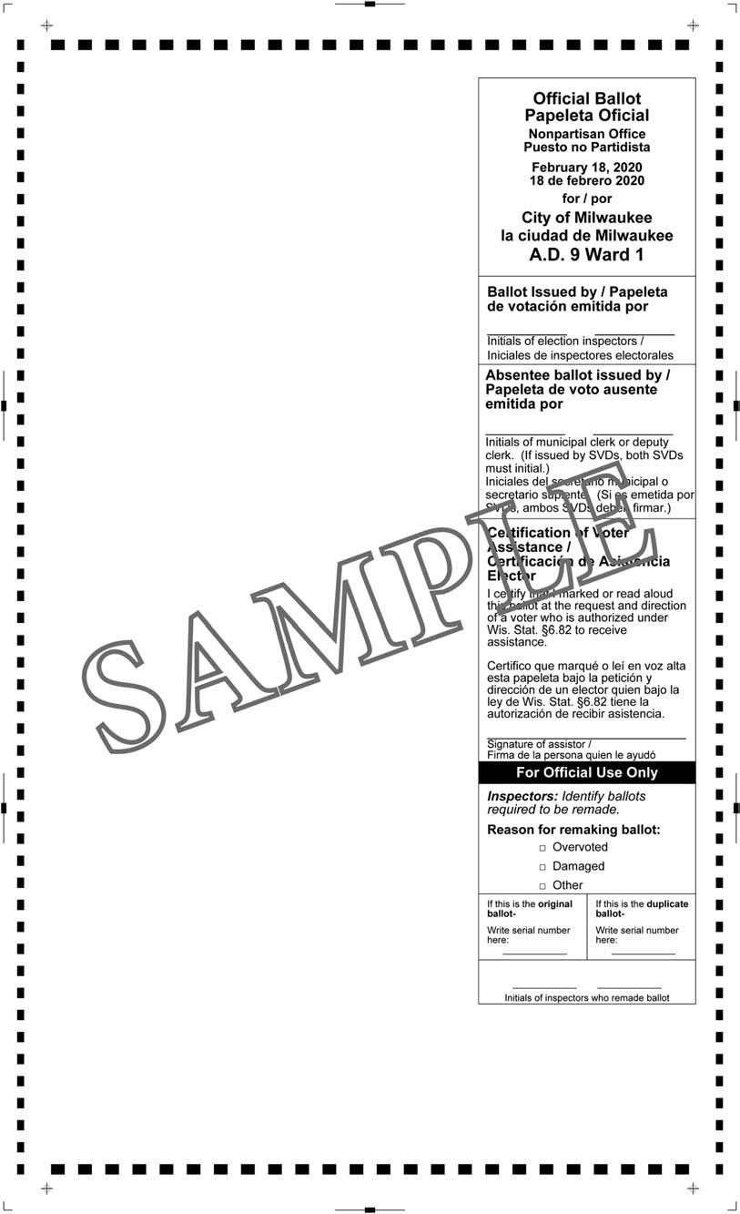 Sample Scan Ballot Notice of Spring Primary and Sample Ballots - The Milwaukee Courier